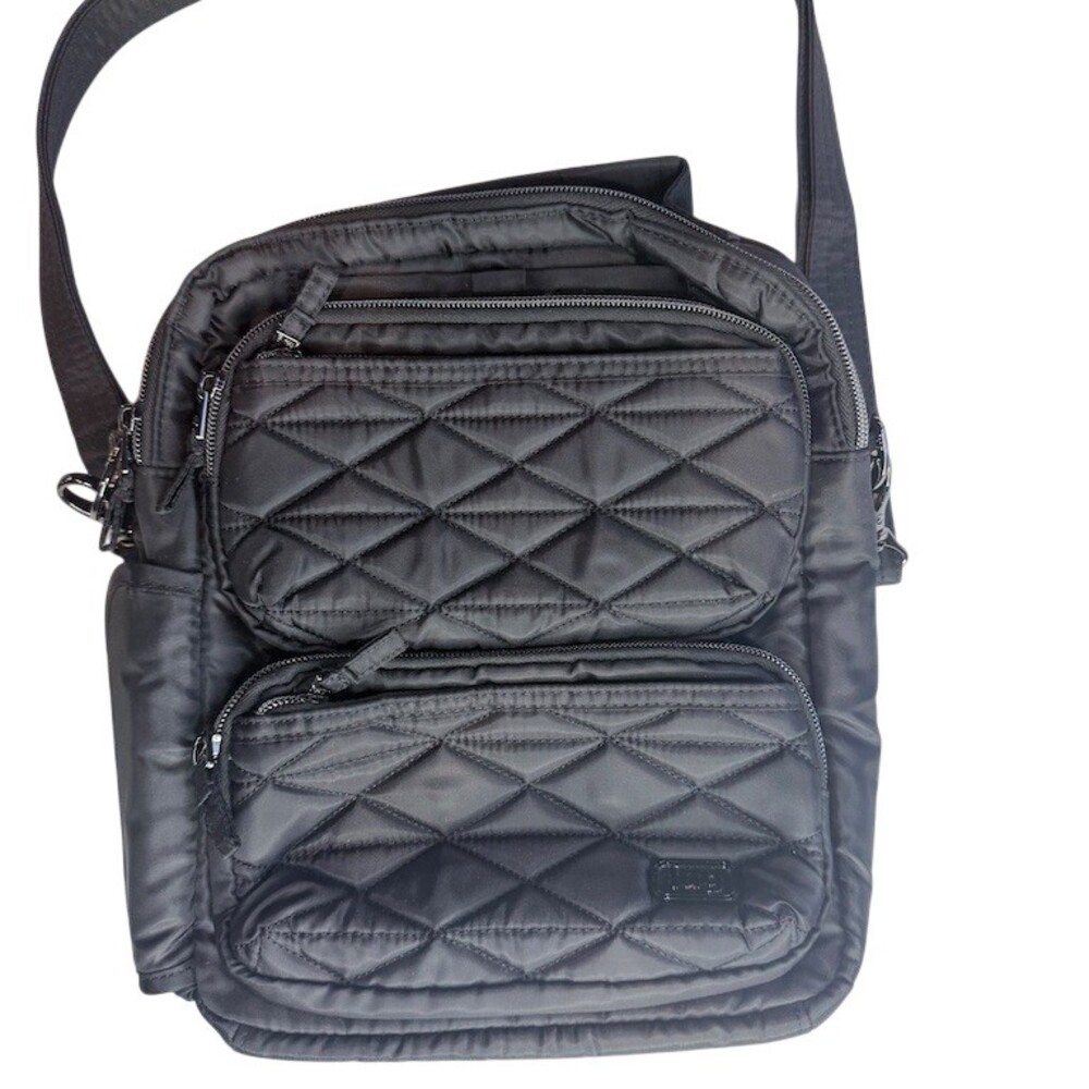 Lug Compass Crossbody Organizer Bag Womens Medium Black Charcoal Paisley NWOT